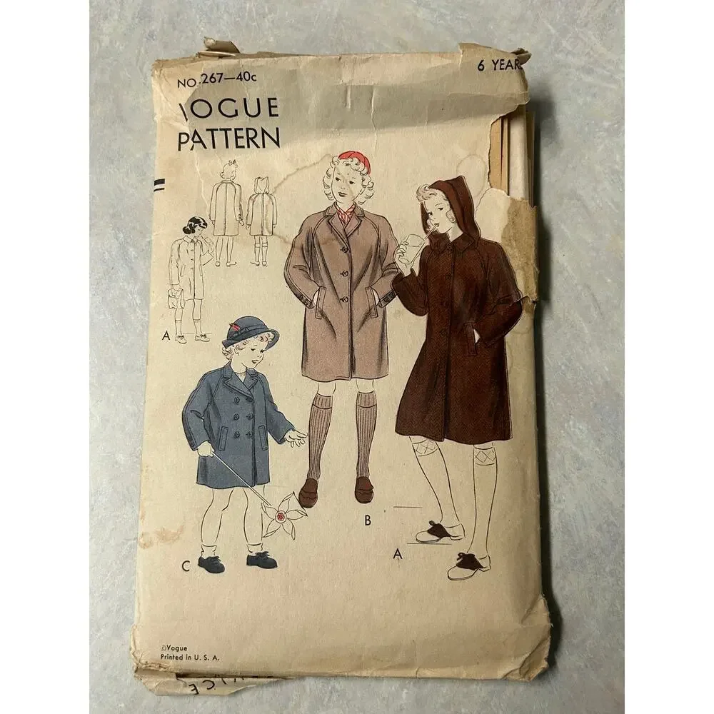 Vintage 1940's Vogue‎ Pattern #2267 Children's Coat Size 6 Years